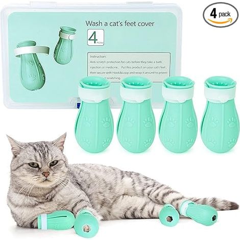 4 Pack Cat Scratchproof Boots Cat Claw Cover Adjustable Silicone Accessories Nail Protection Gloves Pet Supplies for Grooming (1/5)