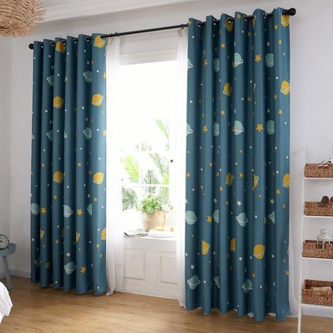 Blue planet pattern polyester curtains, 2 meters wide x 2 meters high (1 piece), crochet style. Eyelet style. (1/5)