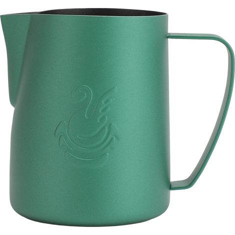 Pichet à mousser le lait de 480 ml, en acier inoxydable 304, tasse à café en forme de cygne, idéal pour le latte art, la mousse de café et la cuisine, couleur vert mat. (1/5)