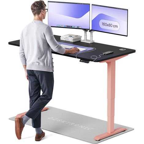 Desktronic Bureau assis debout HomePro - 160x80cm - Rose/Noir