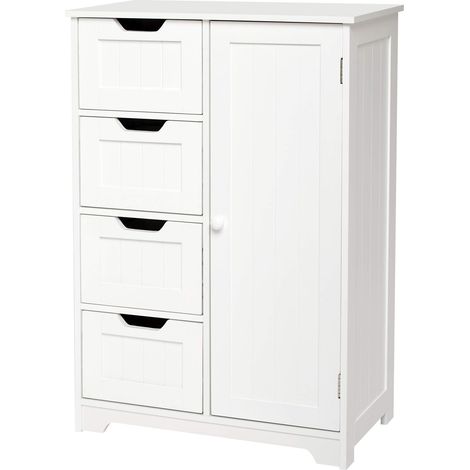 Mondeer Mobiletto Bagno, Armadietto da Bagno con 4 Cassetti e 1 Anta Ripiano Regolabile Stile Moderno Utilizzato in Bagno Soggiorno Camera da Letto Sala Cucina,Bianco (1/5)