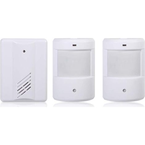 Sensore di movimento con allarme wireless, rilevatore di movimento a infrarossi con allarme a induzione, kit campanello esterno (1 ricevitore + 2 trasmettitori) (1/5)