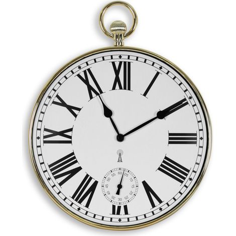 Fishtec – Horloge murale dorée radiopilotée Ø 30cm – Grands chiffres romains – Design vintage pour décoration intérieure