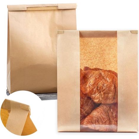 Lot de 10 sacs à pain en papier kraft avec fenêtre transparente et fermeture en étain, pour pain, biscuits et collations maison (1/5)