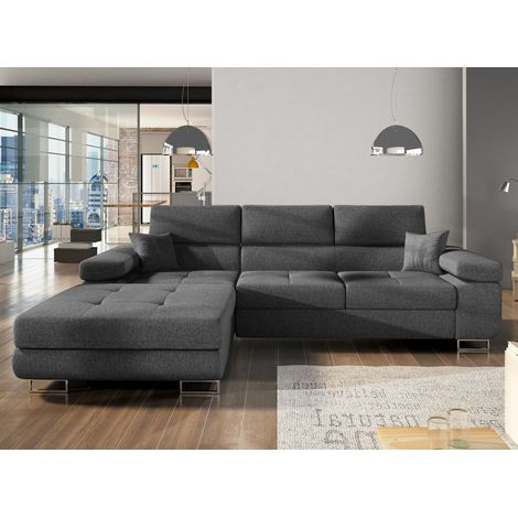 Canapé convertible d'angle gauche tissu gris chiné Wile 280 cm (1/5)