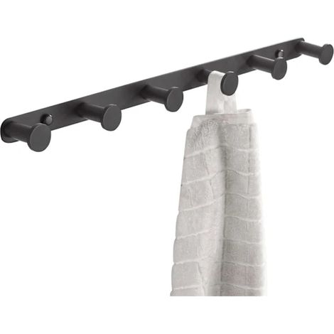 Crochets porte-serviettes noirs, patères murales de salle de bain (6 crochets), crochets pour tapis et vêtements de chambre, crochets pour peignoirs