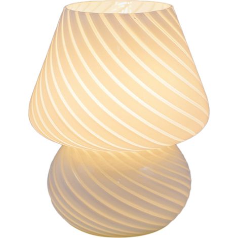 Lámpara de noche seta vidrio texturado blanco, USB 3 colores regulable con mando – Ideal para dormitorio y decoración hogar (1/5)