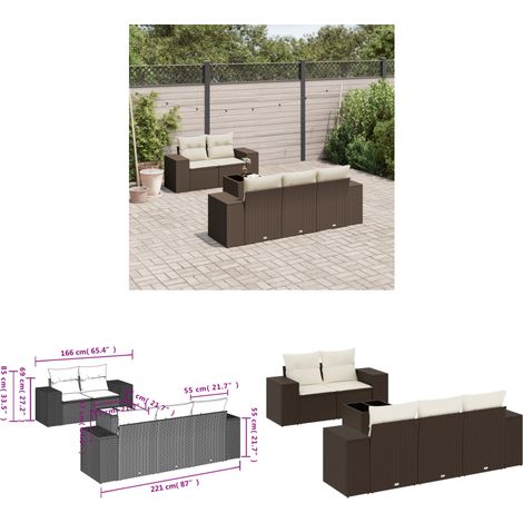 vidaXL Salon de jardin avec coussins 6 pcs marron résine tressée (1/3)