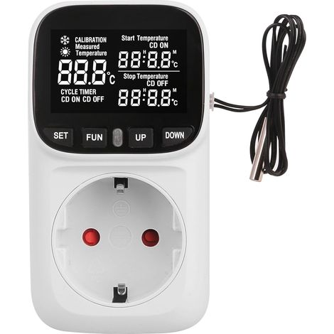 Prise Thermostat Numérique 16A 230V, Contrôleur de Température avec Capteur Externe, Écran LCD Régulateur -40℃120℃, Minuterie pour Serre, Aquarium, Couveuse, Chauffage et Réfrigérateur (1/5)