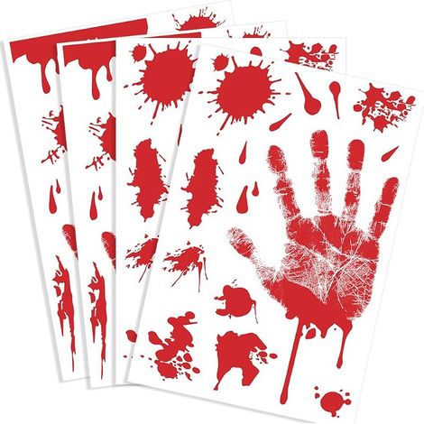 KUUQA Set mit 4 blutigen Handabdruck-Aufklebern, PVC-Horror-Aufkleber für Halloween-Dekorationen (1/5)
