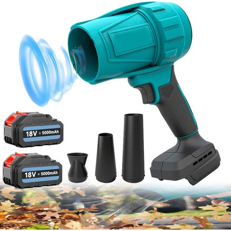 Soffiatore elettrico portatile 3 in 1 per la polvere e le foglie, soffiatore turbo a getto con 2 batterie da 5000 mAh, compatibile con batterie Makita, per pulizia del patio, asciugatura, campeggio, b