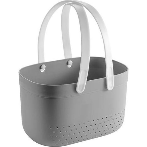 panier douche,Panier De Douche avec Trous De Ventilation,Paniers De Rangement Portable en Plastique De Grande Capacité,paniers de bain avec poignée,Panierss Rangement Salle de Bain (Gris) (1/5)