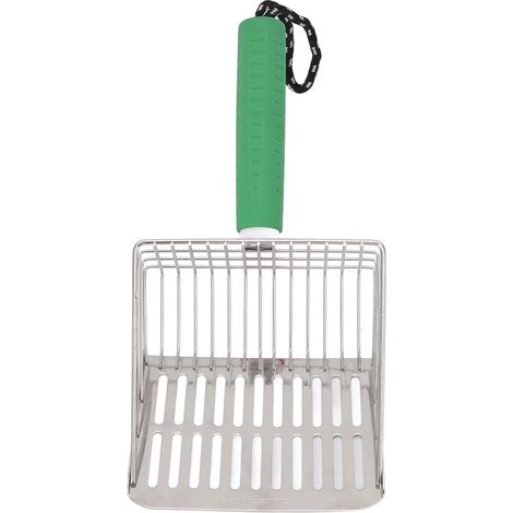Pelle à Litière Chat Acier Inoxydable Poignée Amovible Design Rayé Verte Robuste Facile à Nettoyer pour Bac à Litière (1/4)
