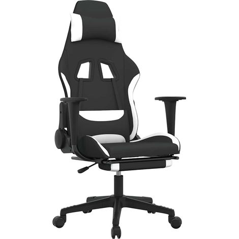 Maison Exclusive - Sedia da Gaming Massaggio e Poggiapiedi Tessuto Nero e Bianco