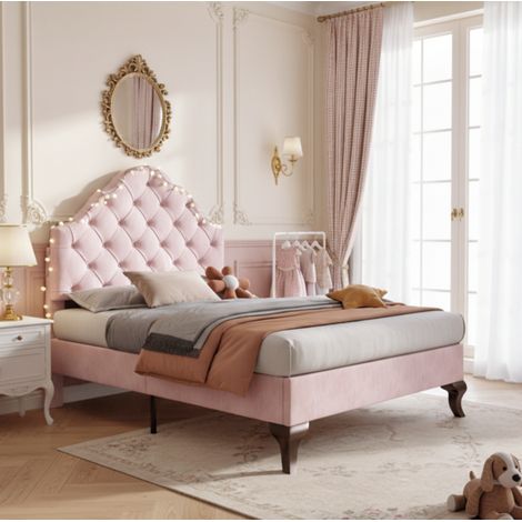 MEUBLIV Cama 90x200 cm rosa – cabecero regulable, con somier, sin colchón (1/5)