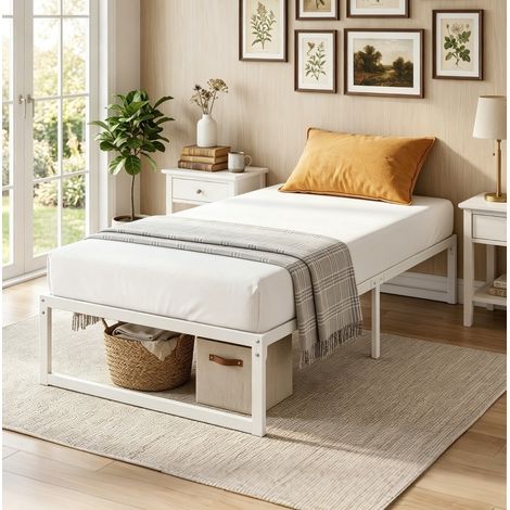 Lit simple 90x200 cm en métal blanc, gain de place pour chambre, sans matelas FloraGrace (1/5)