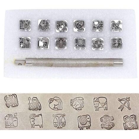 Lettre à Frapper, Outil de poinçonnage, poincon Metal a Frapper, 12 pièces en Cuir Artisanat en alliage de zinc estampage Outil de poinçonnage en Cuir et 1 poignée pour métal, Bois, Lettre (1/5)