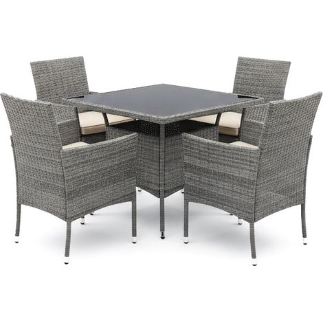 Conjunto Mesa Cuadrada + 4 Sillas de Ratan PE. Muebles de Jardin y Terraza, Ratan Gris