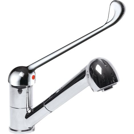 Mitigeur d'évier hospitalier - SANIFIRST - Bec orientable avec douchette extractible - Commande au coude (1/2)