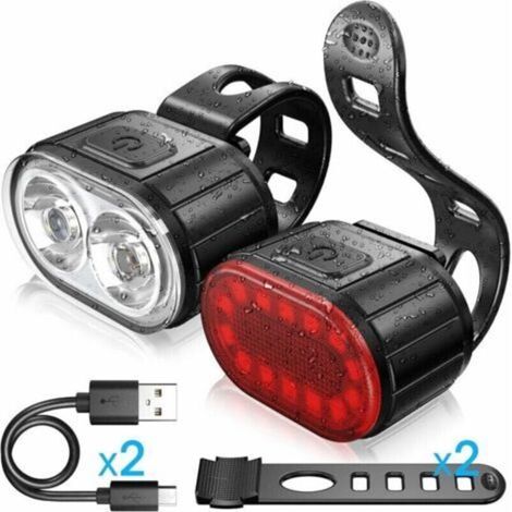 Bike Light Set, Bike Sports LED Taillight and Headlight, 4 Light Modes Front Light and 6 Light Modes Rear Light, Perfect for Mountain Cycling or Cycling (1/4)