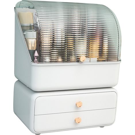 Schubladen-Kosmetikaufbewahrungsbox für den Schreibtisch – cremeweißer, staubdichter Make-up-Organizer für Schmuck und Hautpflegeprodukte (1/5)