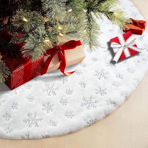 Jupe de sapin de Noël, couverture de sapin de Noël en  blanche de 120 cm, adaptée à la décoration de Noël
