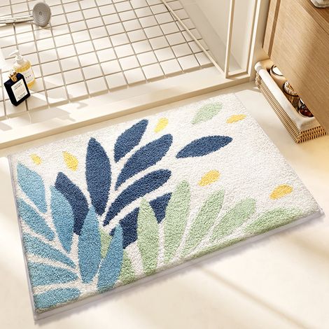 Tapis de salle de bain en microfibre ultra-fine, absorbant, doux et moelleux, idéal pour la décoration de salle de bain de style plage, tapis de bain antidérapant vert plage -- 40x60cm [fond plastifié