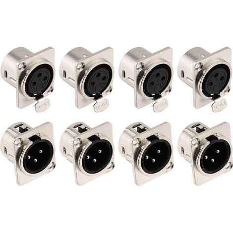 8 Pièces Connecteur XLR, Fiche 3 Broches, Boîtier Métal, Cuivre Nickelé, Pour Microphone