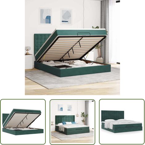 VidaXL Cadre de lit ottoman avec matelas vert foncé 180x200cm velours (1/5)