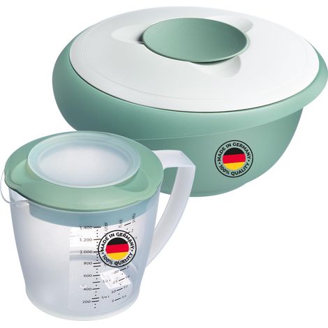 Bol à mélanger (2,5 L) et gobelet à mélanger Helena (1,4 L) – Bol à mélanger avec bord anti-éclaboussures et anneau en caoutchouc – Vert menthe ou blanc (1/5)