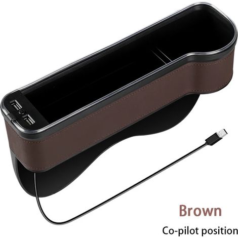 (Marron droit 1 pièce) Boîte de rangement colorée avec éclairage d'ambiance, double port USB pour téléphone et bouteille, rangement pour espace entre les sièges, accessoire de voiture (1/5)