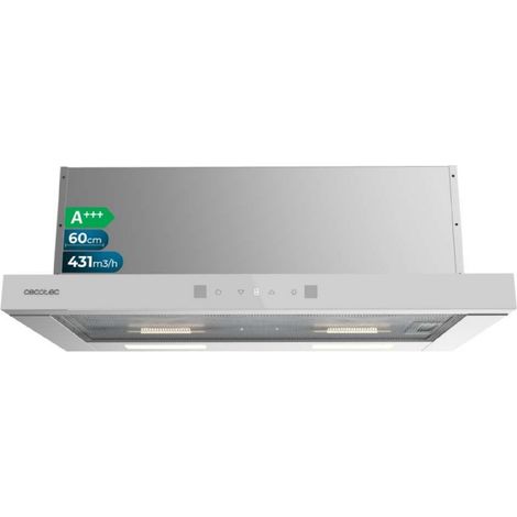Cecotec Campana Extractora 60cm Telescópica Bolero Flux TLT 604400 Glass White A+++. Succión 431,2m³/h, Bajo Consumo, Motor DC