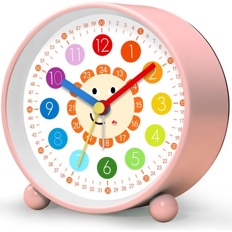 Réveil Enfant Silencieux sans Tic-Tac, Réveil Analogique pour Apprentissage, Horloge Éducative Rose pour Filles, Facile à Lire, Cadeau Anniversaire pour Enfants à Pile (1/5)