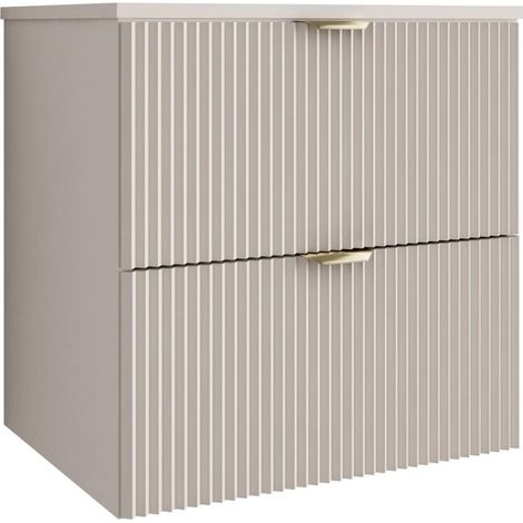 Mobile da bagno con frontale scanalato 60 cm con 2 cassetti, cashmere, con maniglia dorata, 60 x 47 x 60 cm (1/5)
