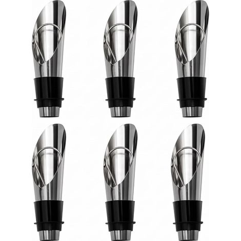 Juego de 6 vertedores de vino, de acero inoxidable, con 6 tapones para champán y tapones para botellas de vino, vertedores reutilizables, para botellas, cócteles, vinos, ginebras, fiestas y bares. (1/5)
