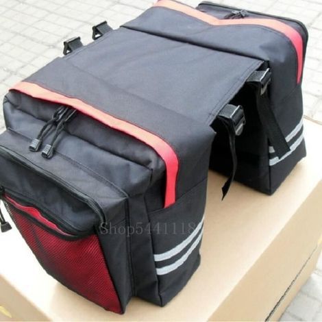 Panier vélo,Sacoche de transport double pour vélo,support arrière de VTT, coffre à bagages, sac de siège, de voyage, - Type Rouge (1/4)