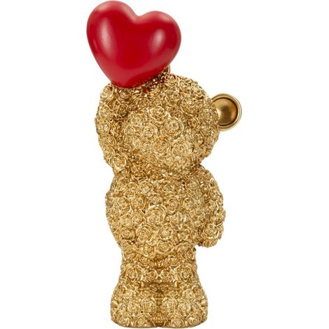 Sculpture ourson avec coeur en résine dorée, 9x7x18 cm (1/5)
