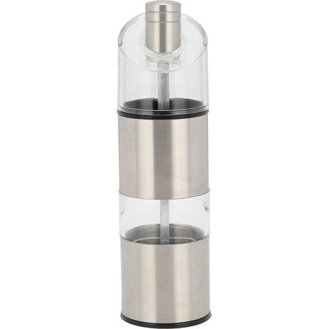 Moulin à poivre cylindrique multifonctionnel en acier inoxydable avec bouteille à assaisonnement inclinée en acrylique (L) (1/5)