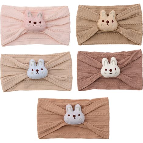 Lot de 5 bandeaux pour bébé fille, motif lapin - Élastique à cheveux avec nœud fait main, idéal pour nouveau-né et nourrisson. (1/5)