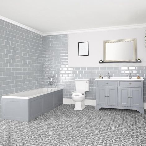 Milano Thornton Bathroom Suite with Single Ended Bath  1210mm Vanity Unit and Close Coupled Toilet WC - Light Grey (1/5)