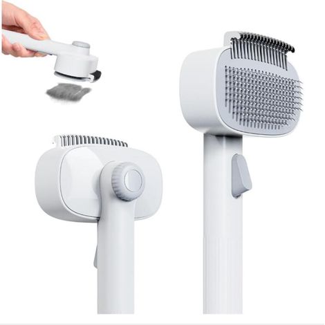 Blanc Brosse de Toilettage pour Chats 2 en 1, Brosse pour Chats avec Bouton, Outil de Peigne de Toilettage pour Animaux de Compagnie à Poils Longs Ou Courts, Enlève Les Nœuds et Massage