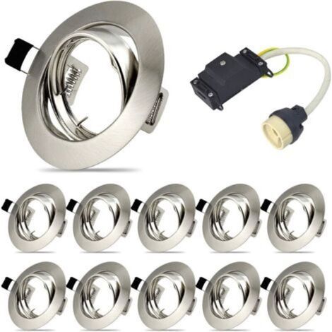 Lot de 10 cadres de montage pour spot encastrable, Projecteurs spot encastrable GU10 Set, Led cadre de support pivotant pour LED et halogène y compris douille GU10, IP20, Rond, Orientable A 40°