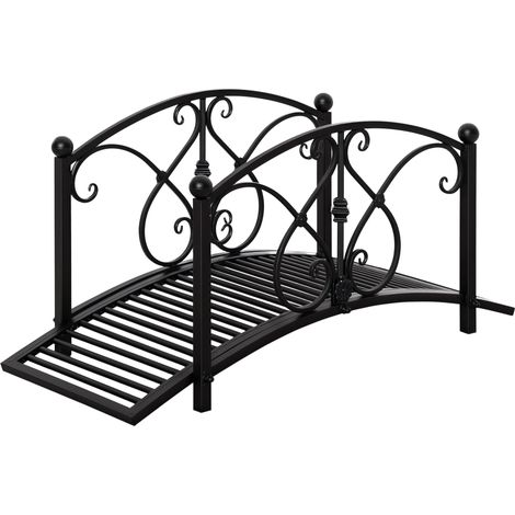 Pont de jardin, pont pour bassin avec rambarde de sécurité, pont décoratif, charge maximale 100 kg, 102 x 48 x 49 cm, noir (1/5)