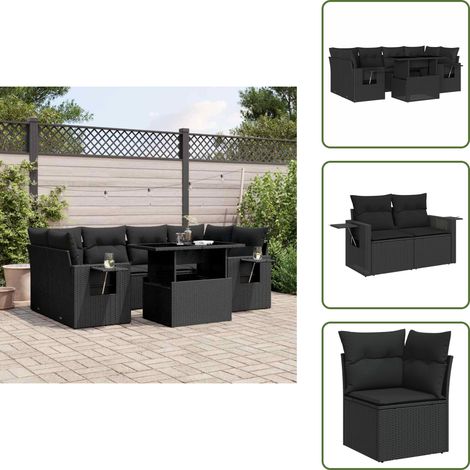 7-tlg. Garten-Sofagarnitur mit Kissen Schwarz Poly Rattan - Gartenmöbel Set - PE-Rattan Möbel - Outdoor Lounge - Gartenecke - Sofasatz (1/5)