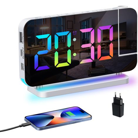 Reveil Projecteur Plafond: Projection Réveil Numérique Enfant Ado, LED Reveil Lumiere du Jour, Chargeur, Snooze, 11RGB Gros Chiffres, 10 Veilleuse, 5 Brightness, Alarm Clock Garcon Fille (1/5)