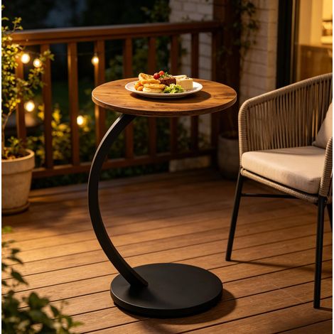 Mesa auxiliar redonda (40x64.5 cm), en forma de C, ahorra espacio, con patas ajustables, MDF y metal, negro vintage (1/5)