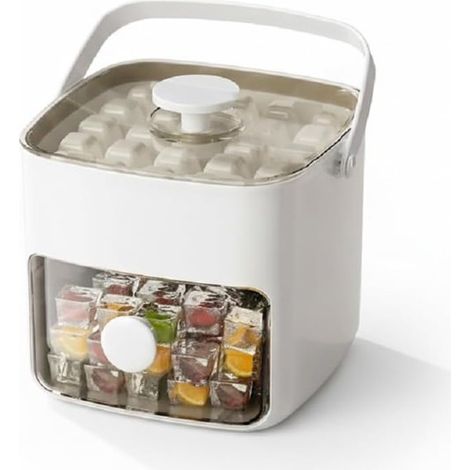 Moule à glaçons avec couvercle et bac de rangement, 25 pièces, mécanisme d'éjection, avec cuillère, accessoire compact pour congélateur, blanc (1/5)