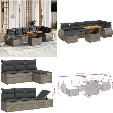 8-tlg. Garten-Sofagarnitur mit Kissen Grau Poly Rattan - Gartenmöbel Set - PE-Rattan Möbel - Outdoor Lounge - Garten Sofa - Balkon Möbel - Home & Living (1/5)