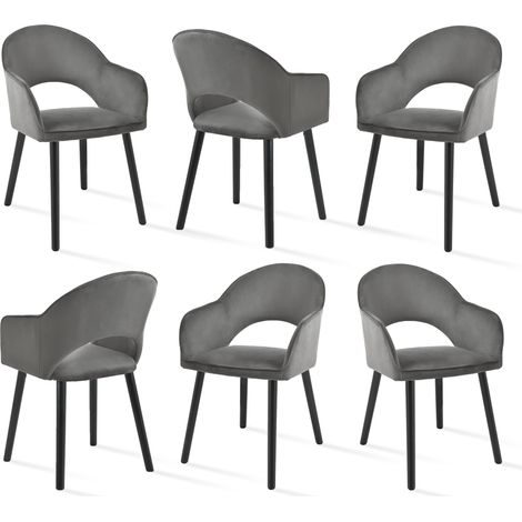 Goeurvant Chaises de salle à manger confortables avec dossier en forme de croissant et accoudoirs ergonomiques, L'alliance parfaite de soutien et de style - Lot de 6 - Gris foncé