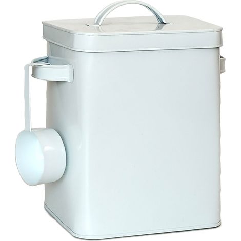 Relaxdays metal container, 6.5 L storage box with measuring scoop, airtight for pet food & pantry items, white (1/5)